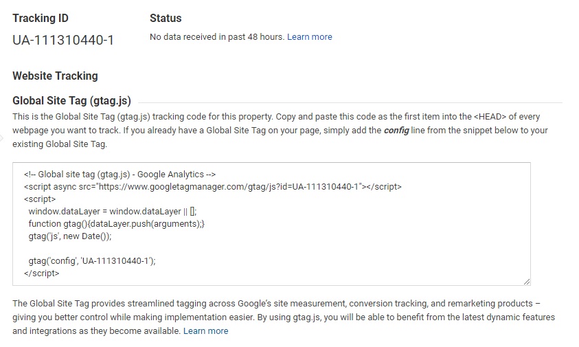 Tracking ID for Google Analytics