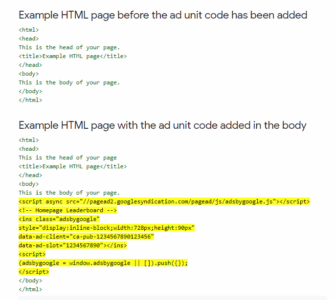 Google AdSense Code Example by Google