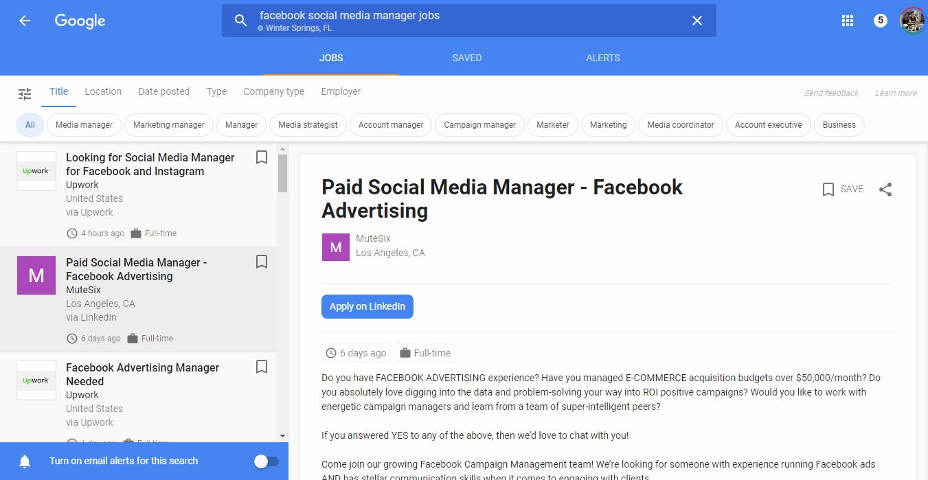 Job Listings for Facebook Social Media Manager