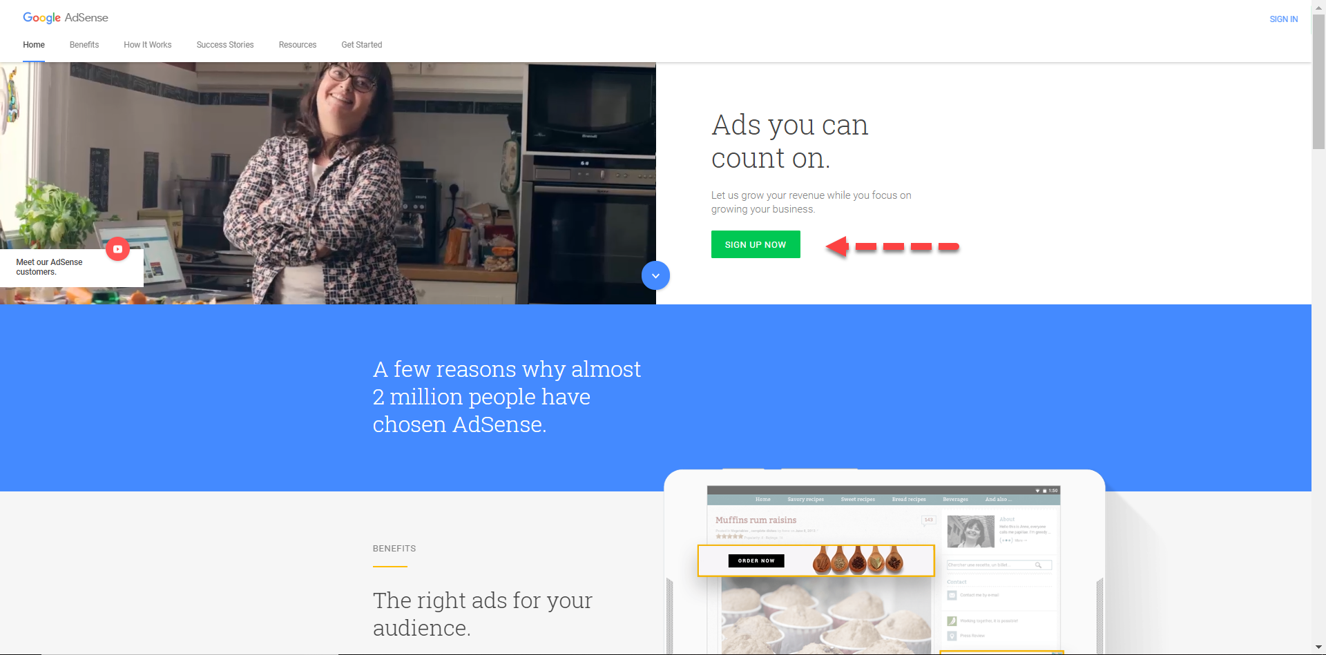 Step 1 - Google AdSense Home Page