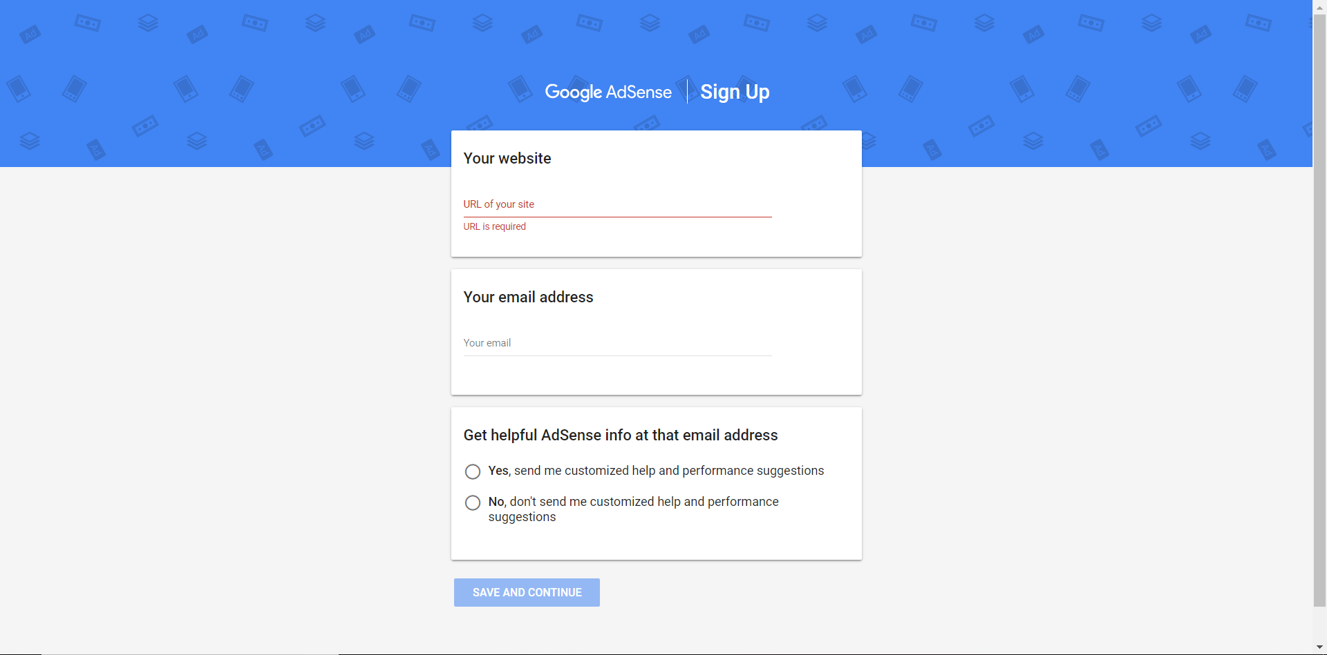 Step 2 - Sign Up to Google AdSense